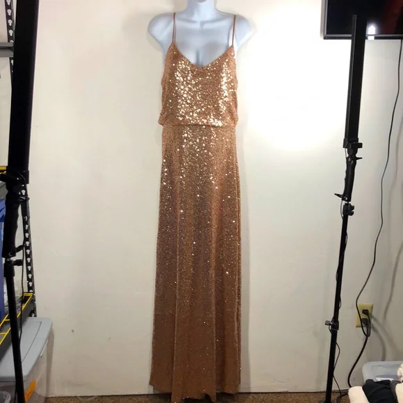 Bhldn Dresses | Jenny Yoo Bhldn Rose Gold Sequined Gown Size 10 | Color: Gold | Size: 10 | Ulman235's Closet